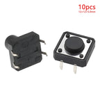 10pcs 12x12 Tact Switch Vertical 12*12*4.3/4.5/5/6/7/8/9/10/11/12/13mm Micro 4Pin Self-Reset Electronic Push Button Interruptor