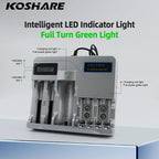 KOSHARE LED Smart Battery Charger For AA AAA Ni-MH Ni-Cd 9V Batteries 18650/16340/14500/21700 /26650/32650 Lithium Battery