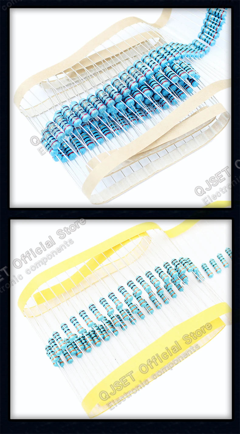 100pcs 1/6W Metal Film Resistors 1/8W 1% 0.125W 10 100 200 220 330 470 Ohm 4.7K 1K 2.2K 10K 47K 200k 220k 510k 100k 470K 1M Ohms
