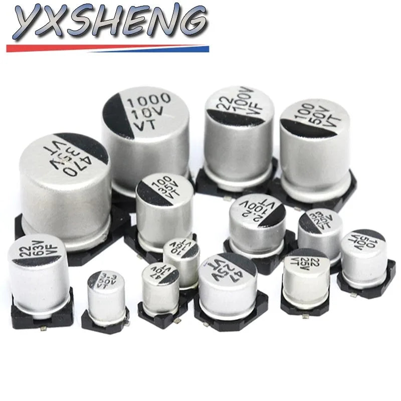 10Pieces 6.3V 10V 16V 25V 35V 50V 63V SMD Aluminum Electrolytic Capacitor 1uF 2.2uF 3.3uF 4.7uF 10uF 22uF 47uF 100uF 220uF 330uF