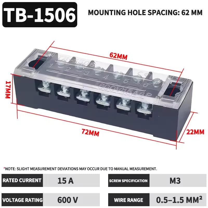 TB1503 TB2503 TB4512 Screw Terminal Block Barrier Strip 15A 25A 45A Wire Connector with Flame Retardant PC Cover for DIN Rail
