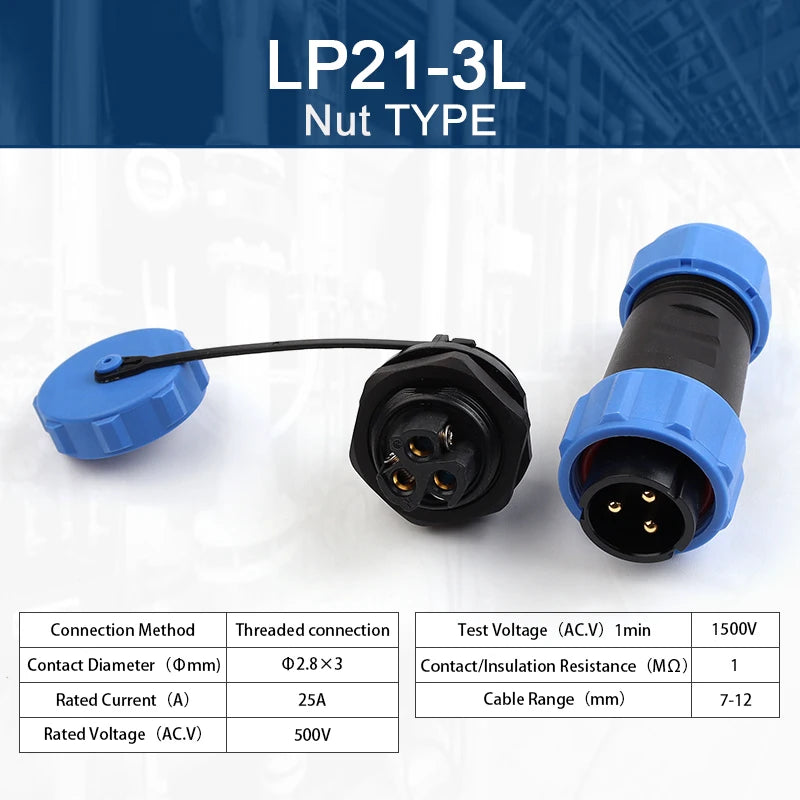 LP/SP21 IP68 Back Nut Screw crimp Panel Mount Connector Outdoor Waterproof 2/3/4/5/6/7 Pin Welding Free Male Plug Female Socket