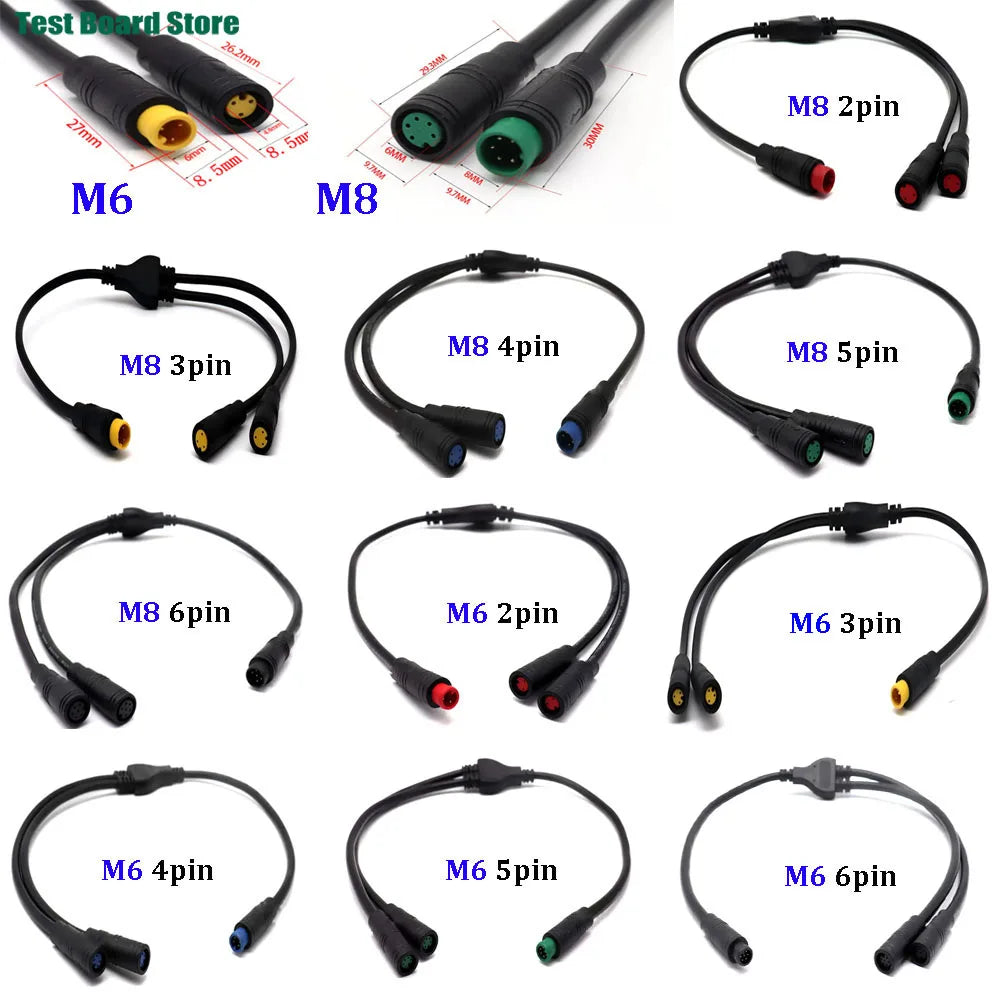  M6/M8 1 male to 2 female 2/3/4/5/6 pin Ebike DC splitter sensor Connector 40CM Cable Electric Bicycle Butt Joint ebike Plug