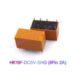 20PCS/Lot Signal Relay HK19F -DC  3V 5V 6V 9V 12V 24V-SHG Relays HK19F-DC12V-SHG HK19F-DC24V-SHG 8PIN 2A 2 Open 2 Closed 4078