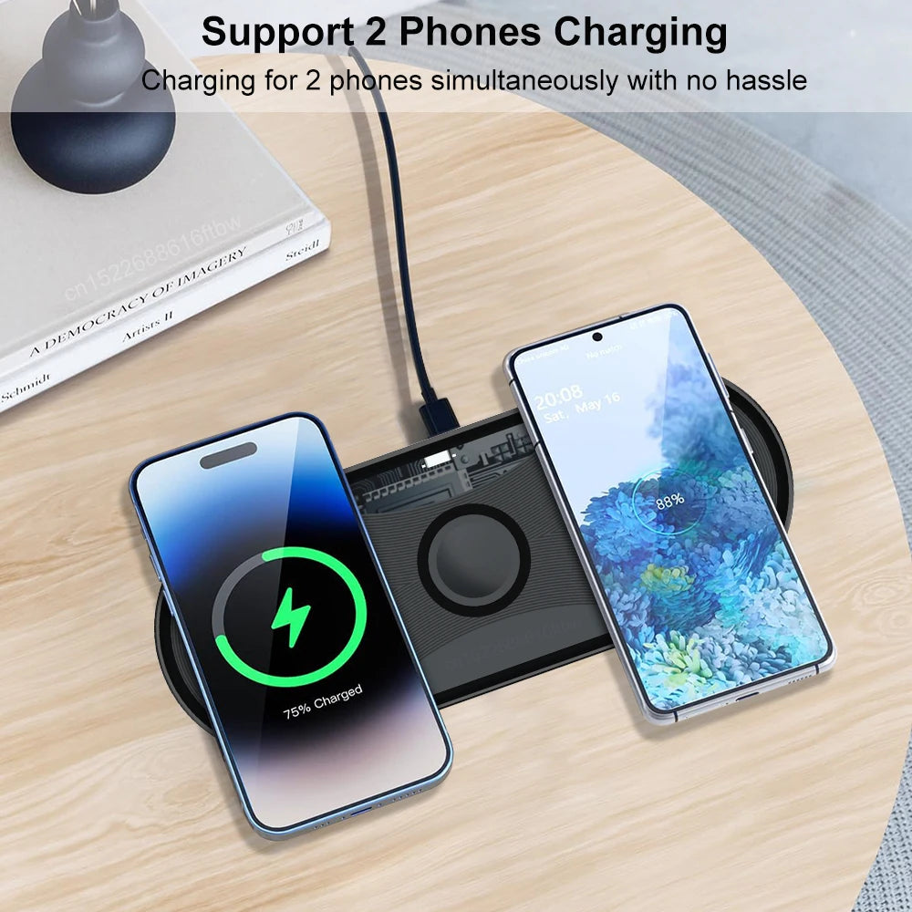 Wireless Charger Pad 3 in 1 for iPhone 17 16 15 Pro Max Fast Dual Wireless Charger for Samsung S25 S24 S23 Xiaomi Charging Pad
