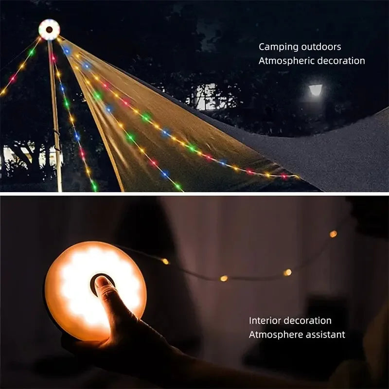 4-in-1 Camping Light LED Reel String Lights Outdoor USB Camping Lamp Recyclable LED Night Light For Garden Tent Room Decor