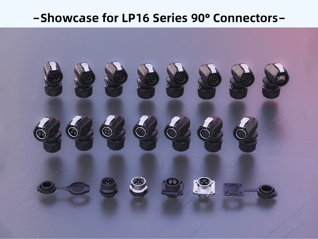 LP-16 2 Pin Right Angle Industrial Connector IP68 Waterproof Male Plug Female Socket Set Aviation Connector for LED Solar Use