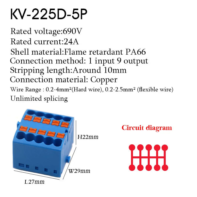 Wire Electrical Cable Connectors PTFIX 2.5mm² Terminal Block Plug-in Splitter Spliceable DIN-Rail Junction Box Connection Tools