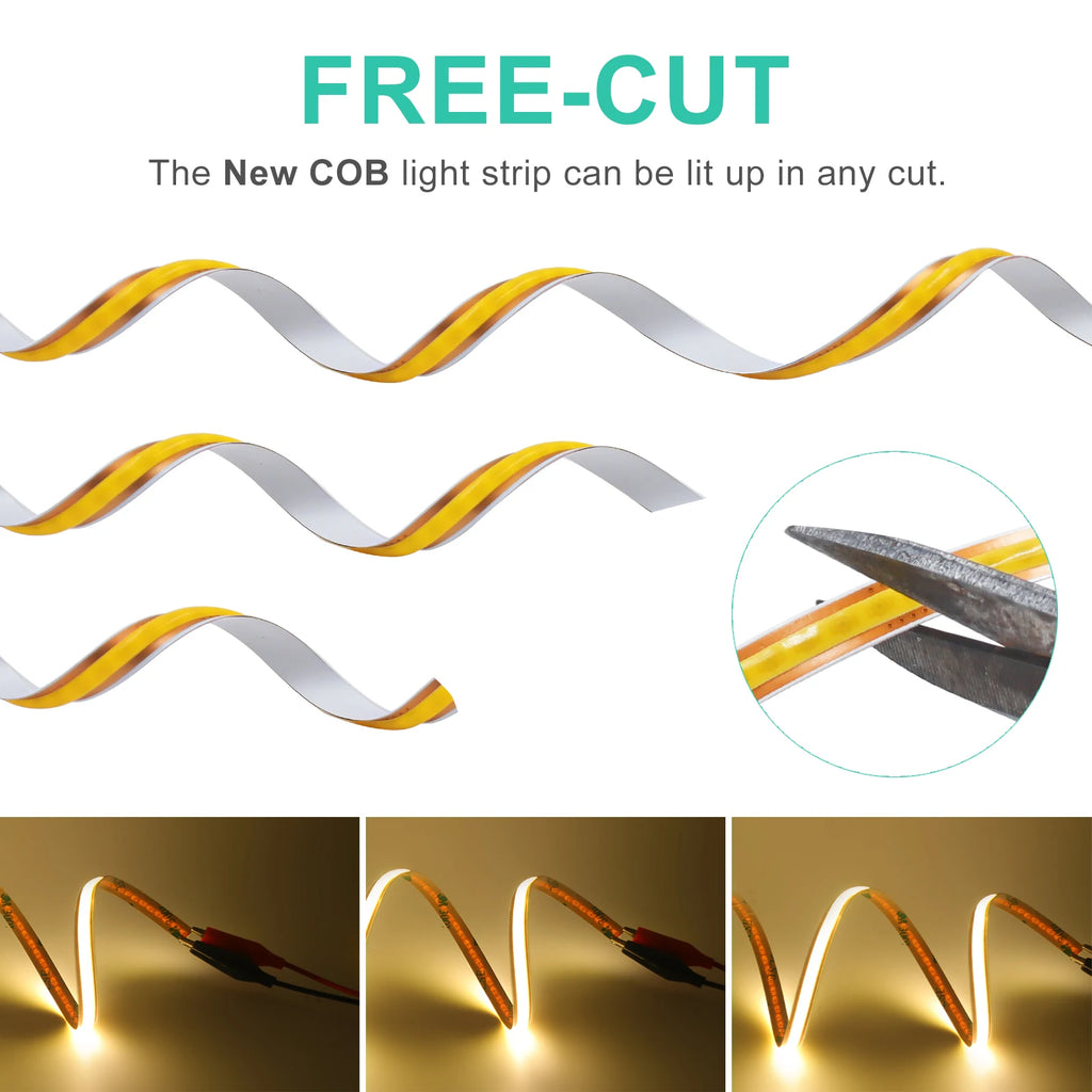 COB LED Strip Lights Free Cut 400LEDs/M Flexible LED Tape Light 3000K 4000K 6000K Linear Lighting 1-10M 12V 24V Home Decoration