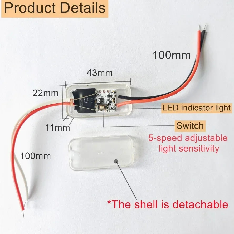 Photo Control Sensor 5-level Adjustment Light Sensor Switch DC 3.7V 5V 12V 24V Auto ON Off Photocell Street Light Switch 5A