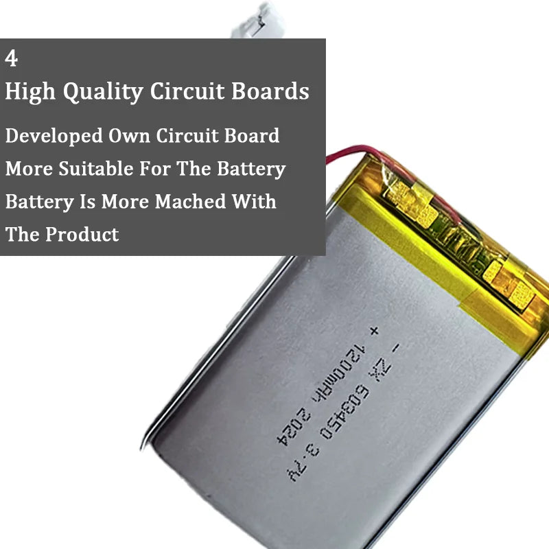 603450 3.7V 1200mAh Lithium Polymer LiPo Rechargeable Battery with jst PH 2.0mm 2pin plug For MP3 Laptop PC Camera GPS