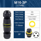IP68 M16 Waterproof Connector,Electric Junction Box 2/3Pin Screw connection Solderless For 3-10mm Cable,Adapter terminal Outdoor
