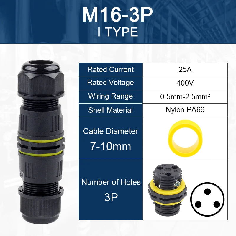 IP68 M16 Waterproof Connector,Electric Junction Box 2/3Pin Screw connection Solderless For 3-10mm Cable,Adapter terminal Outdoor