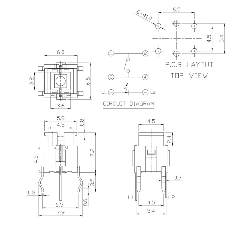 10PCS 6X6X7.2mm  Momentary Tact Button LED 3V Adding Caps H=8.2mm 6Pin DIP Tactical Keyboard Mini Push Button Press Button