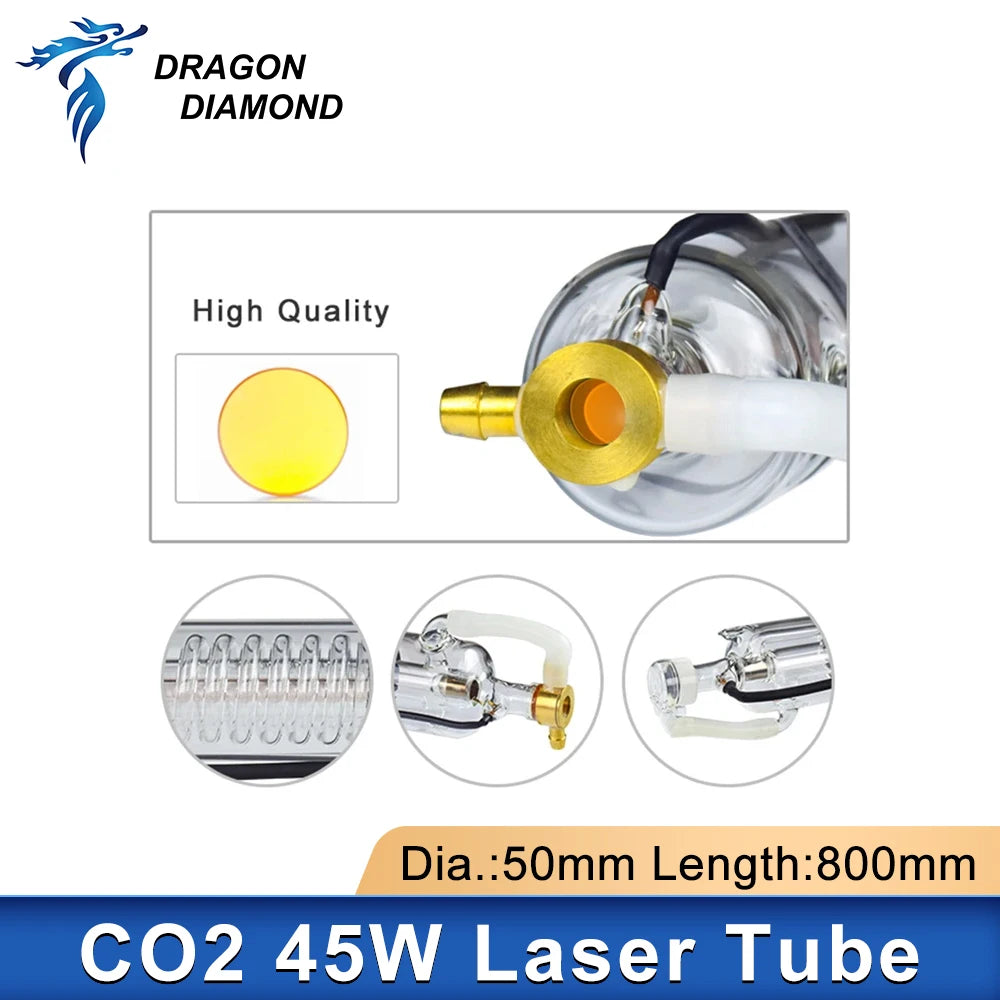 40W-45W Co2 Laser Tube Metal Head Glass Pipe Length 800mm Lamp Diameter 50mm High Power For CO2 Laser Engraving Cutting Machine