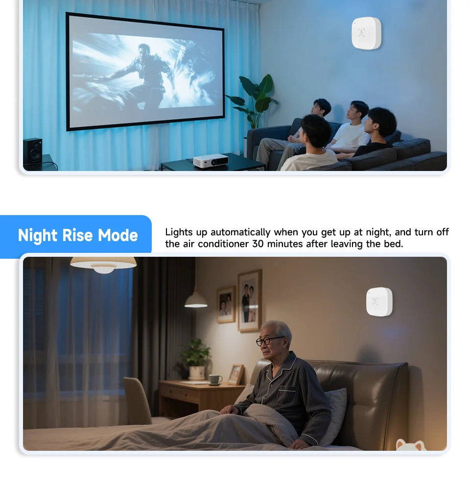 Smart Life Zigbee 24G MmWave Radar Motion Sensor Human Presence Detector Battery Powered Breathing Monitor for Home Automation