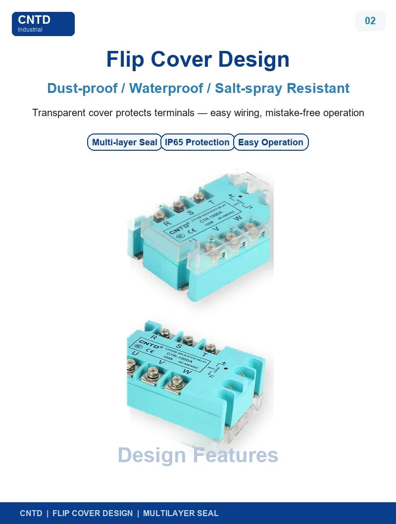 CNTD CTR-100DA 3 Phase Solid State Relay 100A 40-480V AC DC Control SSR Zero Crossing Industrial Relay for Heater Motor