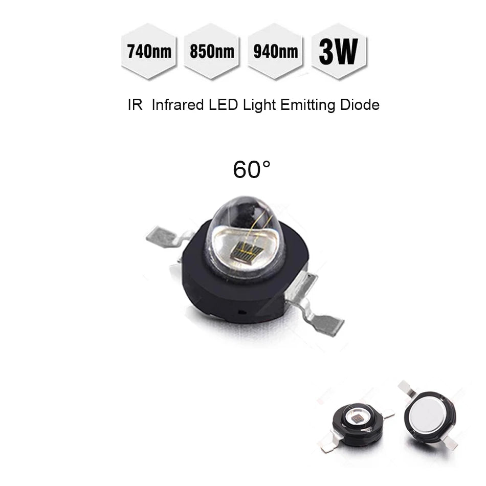 3W High Power LED beads IR 850nm 940nm 740nm 60 90 120 degree Infrared LED IR Light Emitting Diode  for Night Vision CCTV DIY