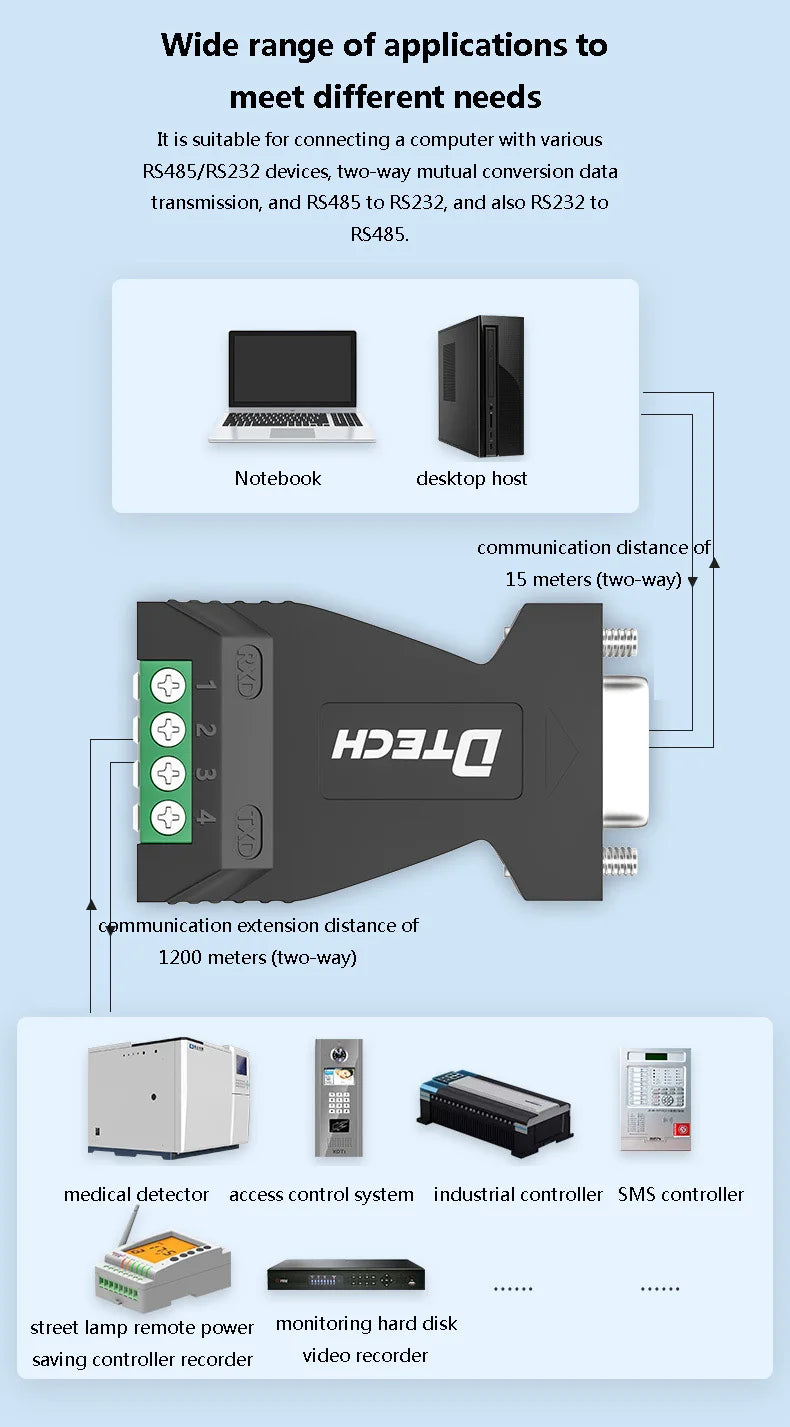 3PCS DTECH RS232 Serial Converter To RS485 Converter Passive RS485 For Attendance Machines