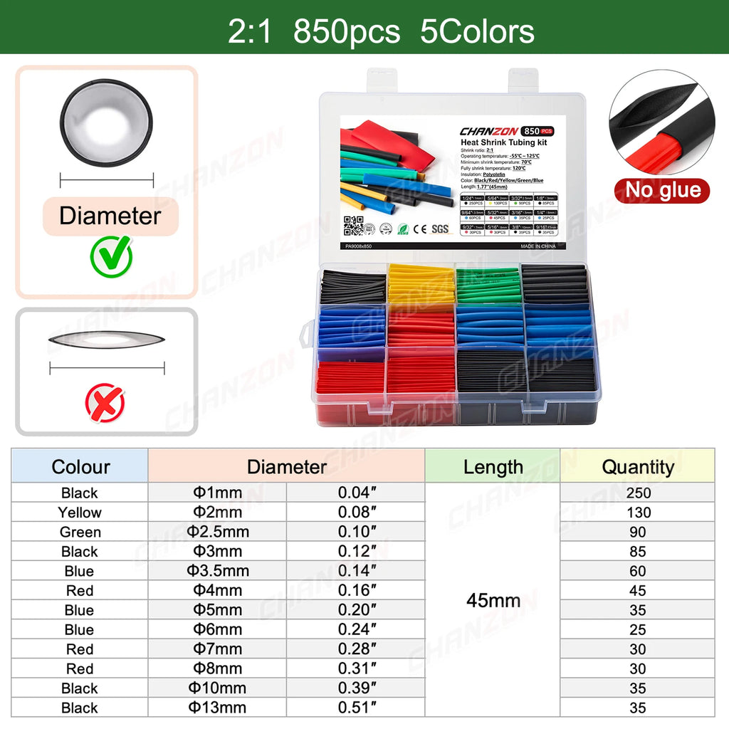 2:1 3:1 4:1 heat shrink tubes heat shrink tube kit Bag Shrinking Wrap Tubes Diy Repair Cables Heat-Shrink Pipe Assorted