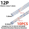 10PCS FPC FFC Ribbon Flexible Flat Cable 12 Pin Pitch 0.5MM 1.0MM AWM 20624 80C 60V Length 6/10/15/20/25/30/40CM Forward Reverse