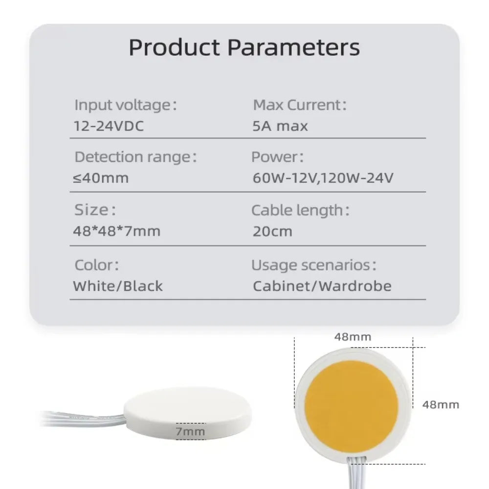 Durable DC12V 24V Smart Sensor Penetrable Wood Board Touch Switch 5A 60W LED Light Switch for Cabinet LED Light