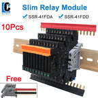 LCTC 10PCS SSR Solid State Relay DIN Rail Terminal Slim Relay Module SSR-41FDD/DA DC To AC DC To DC 6A With LED Non-contactLED