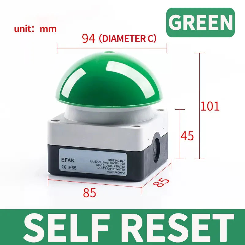 Large Mushroom Head Emergency Stop Button Switch, Waterproof Momentary or Self Locking Push Button for Machine Control