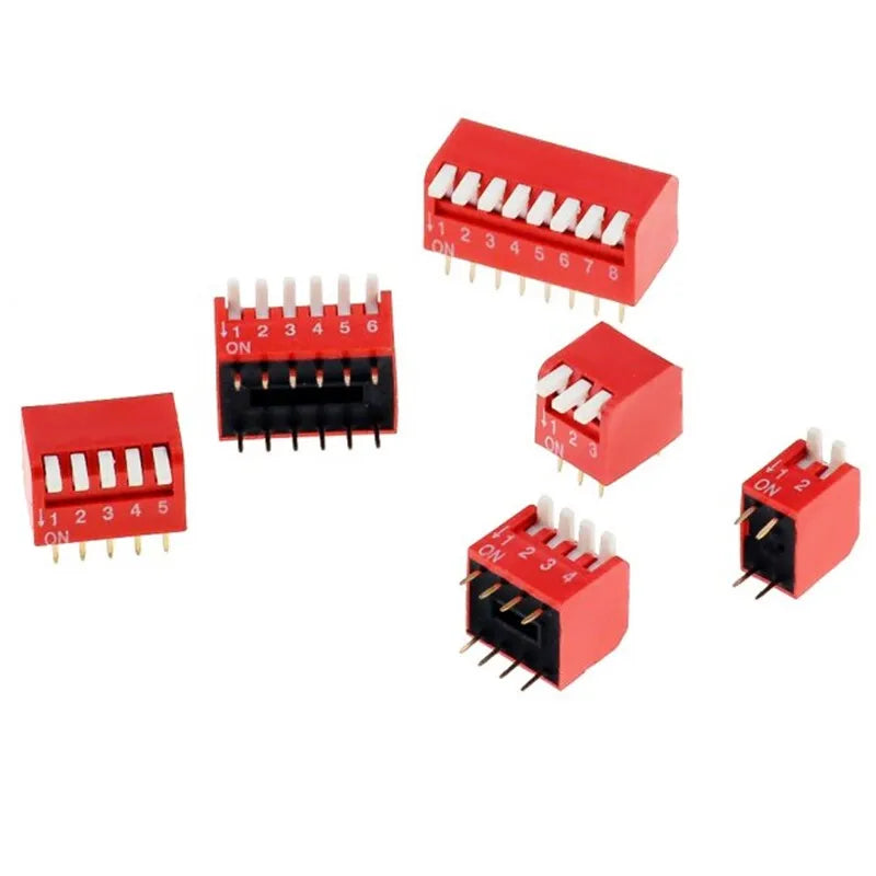 5pcs/lot Slide Type Lateral Toggle DIP Switch 2 3 4 5 6 8 Pin P 2.54mm Pitch Position Way DIP Red Snap Switch