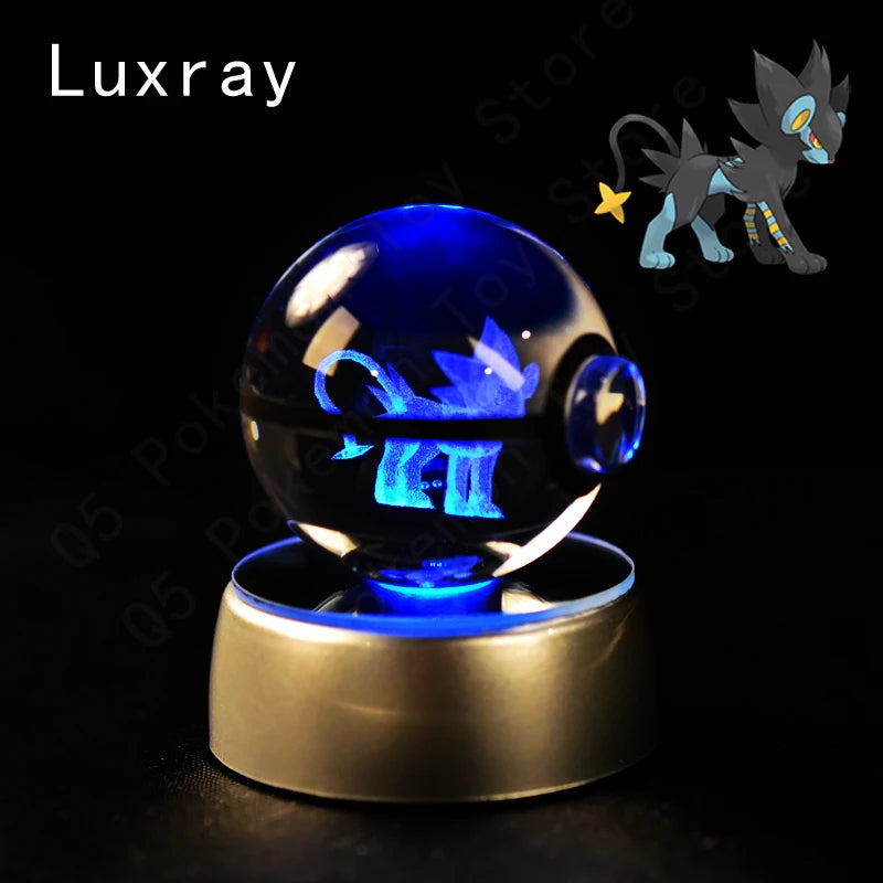 Pokemon Crystal Ball 3D Mewtwo Pikachu Gengar Pokeball 3D Night Light Lamp Glass Statue Pokemon Crystal Ball Birthday Gift