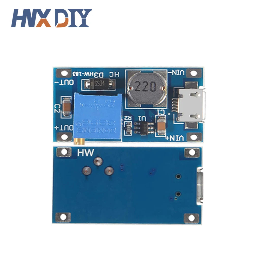 1-10pcs MT3608 DC-DC Adjustable Boost Module 2A Boost Plate Step Up Module with MICRO USB 2V-24V to 5V 9V 12V 28V