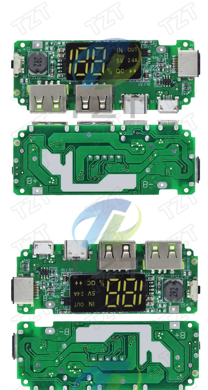 LED Dual USB 5V 2.4A Micro/Type-C USB Mobile Power Bank 18650 Charging Module Lithium Battery Charger Board Circuit Protection