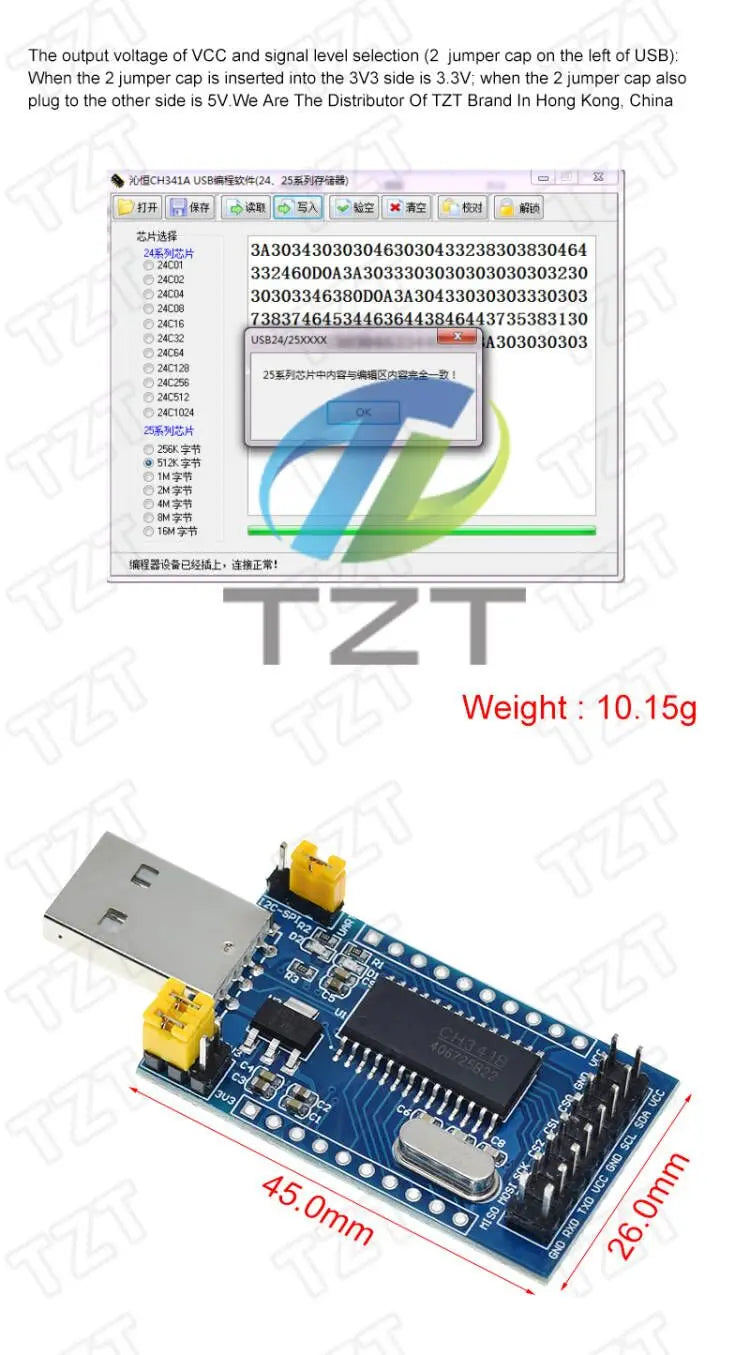 TZT USB to UART  CH341A Programmer IIC SPI I2C Convertor Parallel Port Converter Onboard Operating Indicator Lamp Board Module
