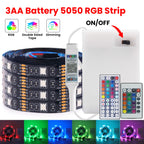 5V LED Strip Lights RGB 5050 3AA Battery Powered Flexible LED Light Strip with Remote Control for TV Backlight Bars Cabinets