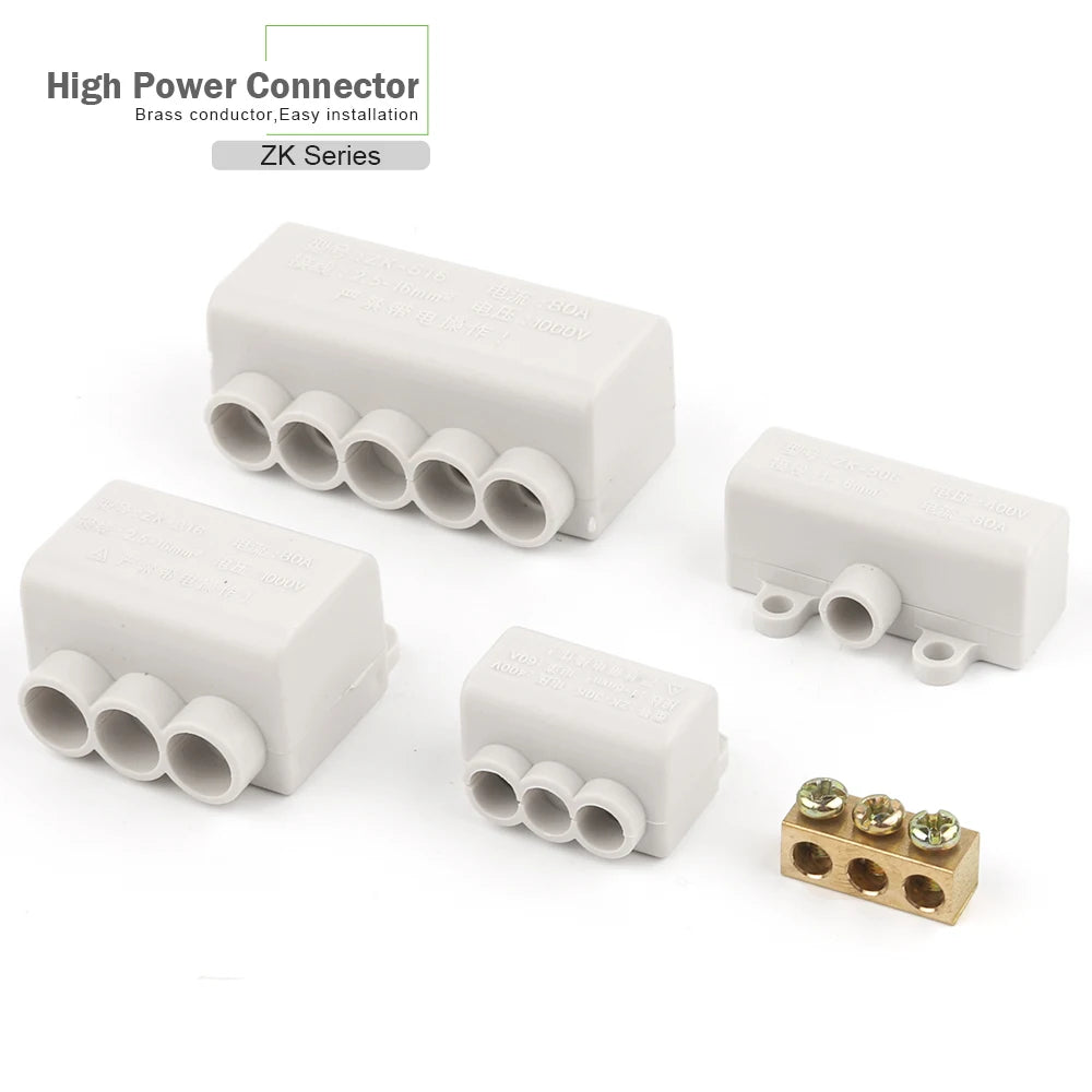 1 Into 2/4 Out 60A/400V 1-6mm2 Wire Connector High Power Cable Splicing Wiring Terminal Block 80A/1000V 2.5-16mm2 Junction Box