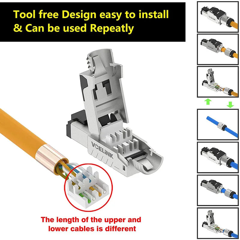 2PC RJ45 CAT6 CAT6A Cat7 CAT8 CAT 8 Connectors ToolFree Zinc Alloy Shielded 40G Ethernet Termination Plugs for 23AWG SFTP Cables