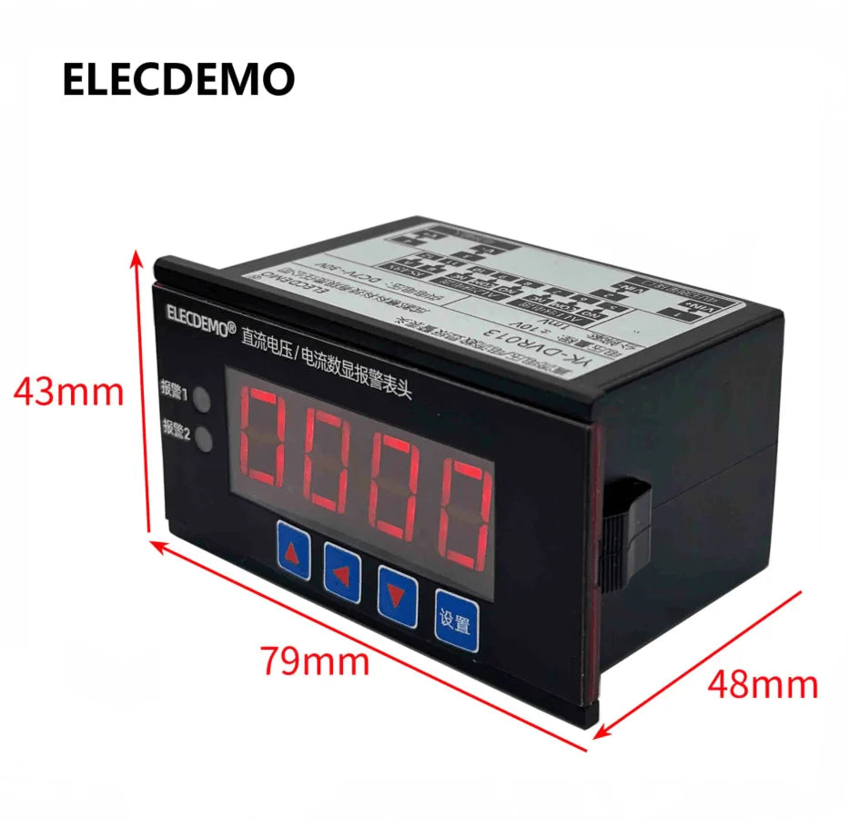 DC Digital Voltmeter Ammeter Panel Meter with Upper/Lower Limit Alarm, RS485 Modbus RTU, Relay Output Control, LED Display Kit