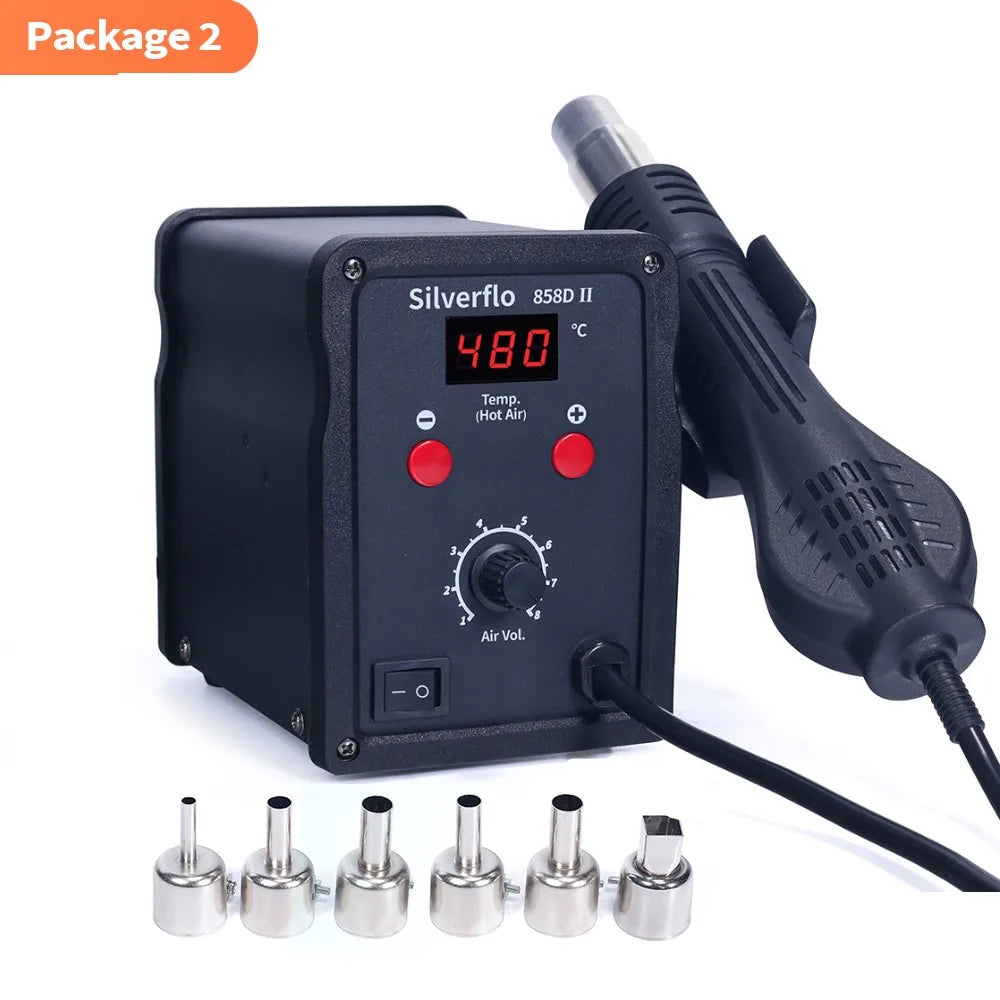 Silverflo 858D-II Hot Air Rework Station 700W Heat Gun Station With Temp.Calibration Mode for BGA PCB IC Phone Repair 220V