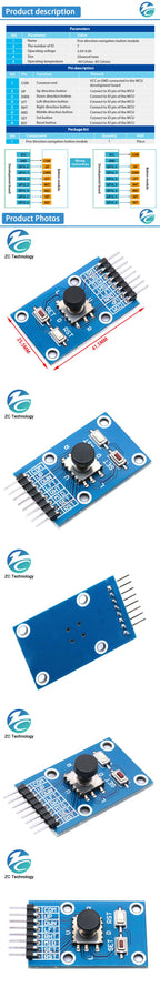 Five Direction Navigation Button Module for MCU AVR Game 5D Rocker Joystick Independent Keyboard for Arduino Joystick Module