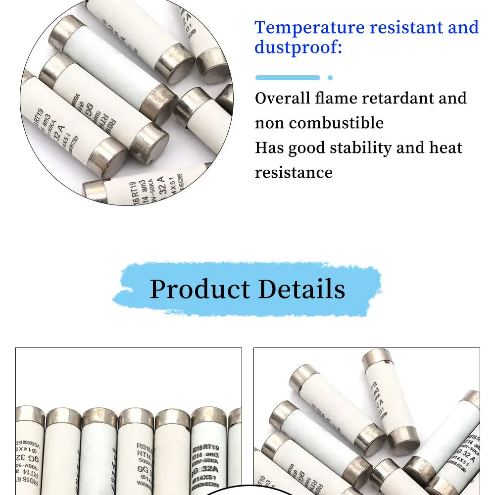 Javino 5/20/60Pcs 14*51mm(RO16)  Fast blow Ceramic Fuse 500V RO16-32A 40A 50A 63A RT18 RT14 Base
