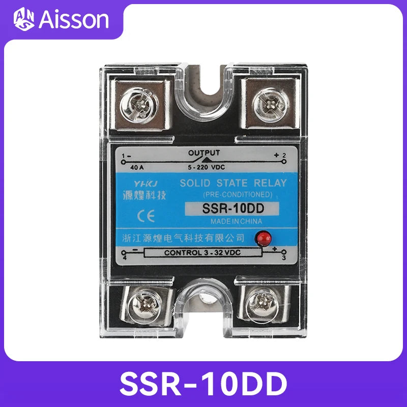 SSR-10DD 25DD 40DD Single Phase DC Controlled DC SSR Solid State Relay With Plastic Dust Cover Heat Sink 220V 10A 25A 40A