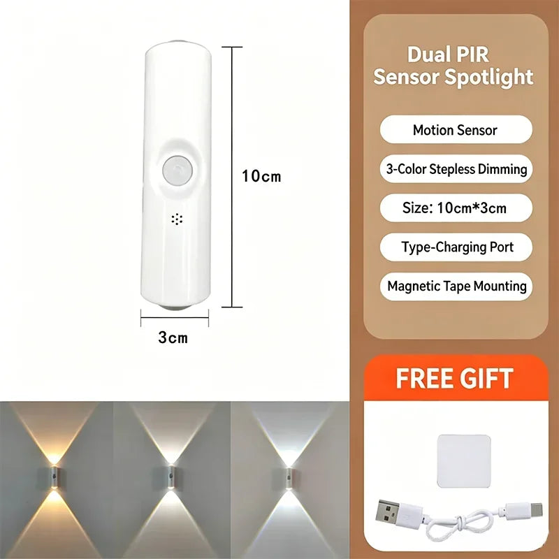 Smart RGB Double-head Wall Light Motion Sensor Magnetic Night Light Rechargeable Spotlight for Bedroom Closet Garden Room Decor