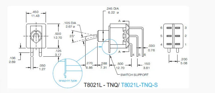 5pcs T80-T 6Pins DPDT ON ON 2 Positions Vertical Right Angle PCB Mount Mini Toggle Switch
