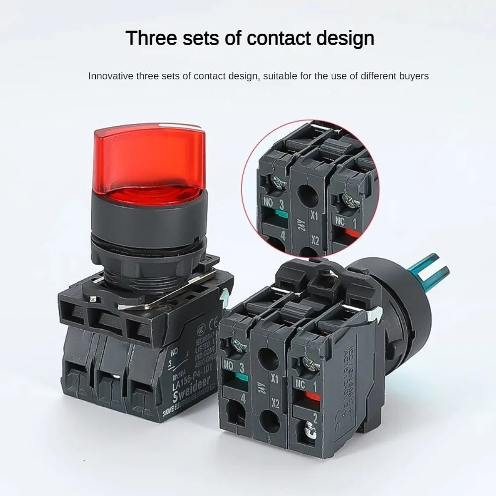 XB4 Knob Switch with LED 22mm 2/3Position Self Locking 1NO/2NO/1NO1NC Select Rotary Switch with Light 12V 24V 220V 10A Red Green