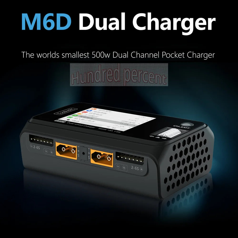 ToolkitRC M6D Green Purple 500W 15A DC Dual Channel Smart Charger Discharger For 1-6S Lipo Battery FPV Model Spare Part Replace