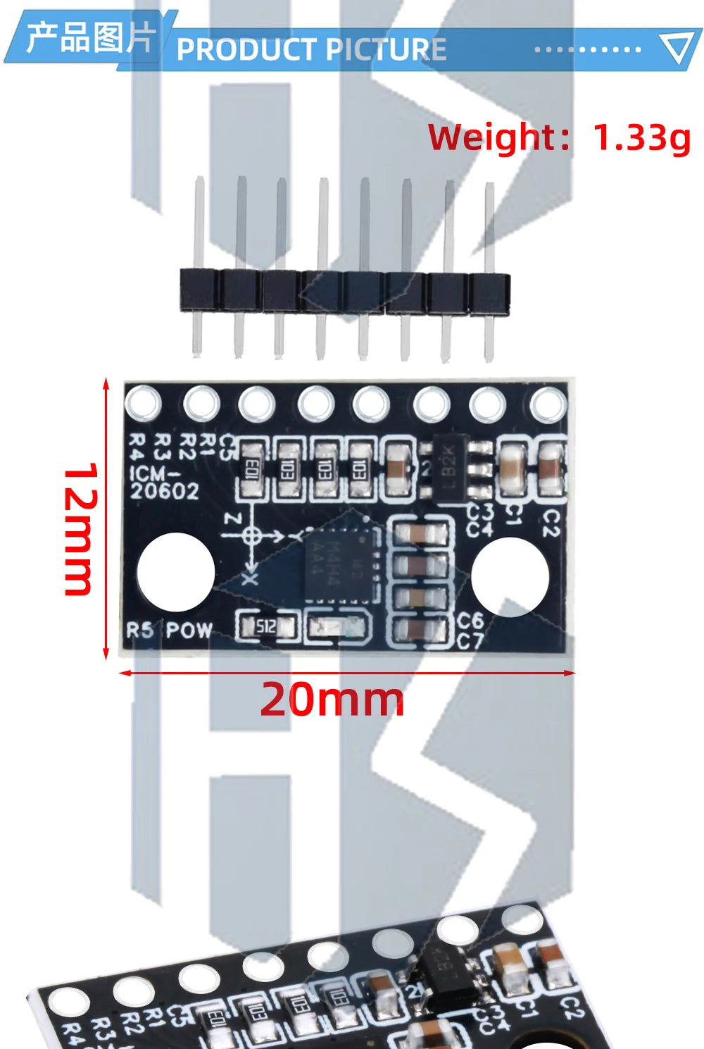 DC 3.3–5V ICM-20602 Sensor Module – High-Precision, Low-Noise Six-Axis Gyroscope and Accelerometer Module Compatible