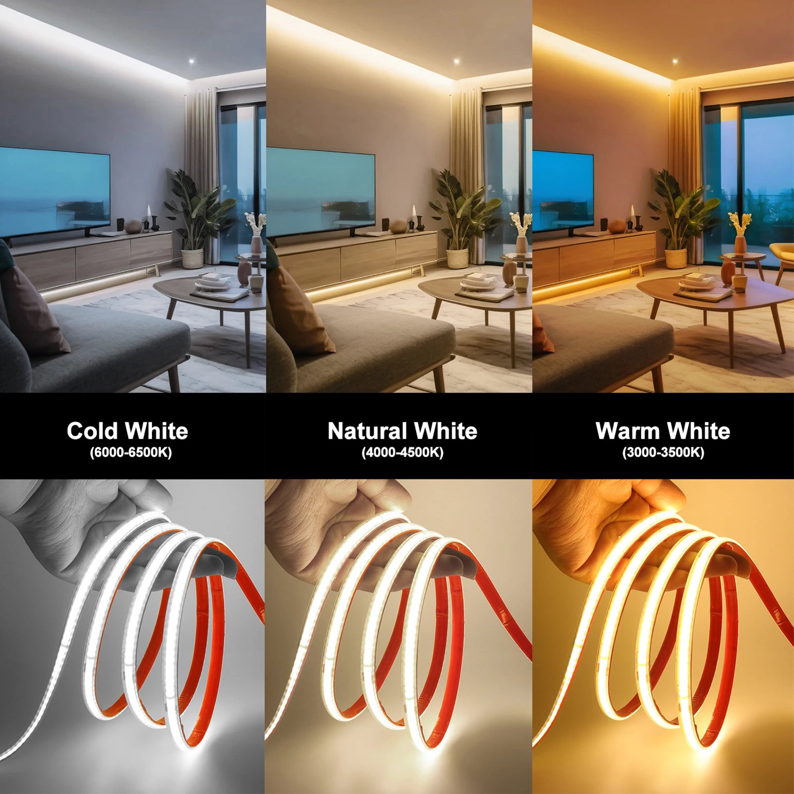 220V Self-adhesive LED Strip 10cm Cuttable Waterproof COB LED Strip No Need Driver Flexible Tape for Kitchen Home Garden Decor