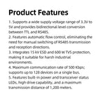 DC 3.3V-5V TTL to RS485 Module UART Level Converter Automatic Flow Control for MCU Serial Communication
