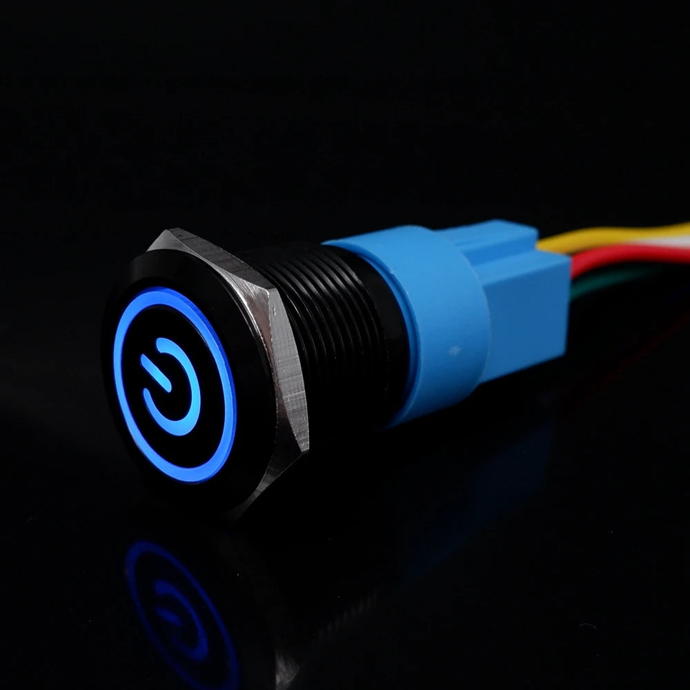12/16/19/22mm Push Button Switch Oxidized Black Momentary Latching Fixed On Off Power Switch with wire LED Light 5V 12V 24V 220V