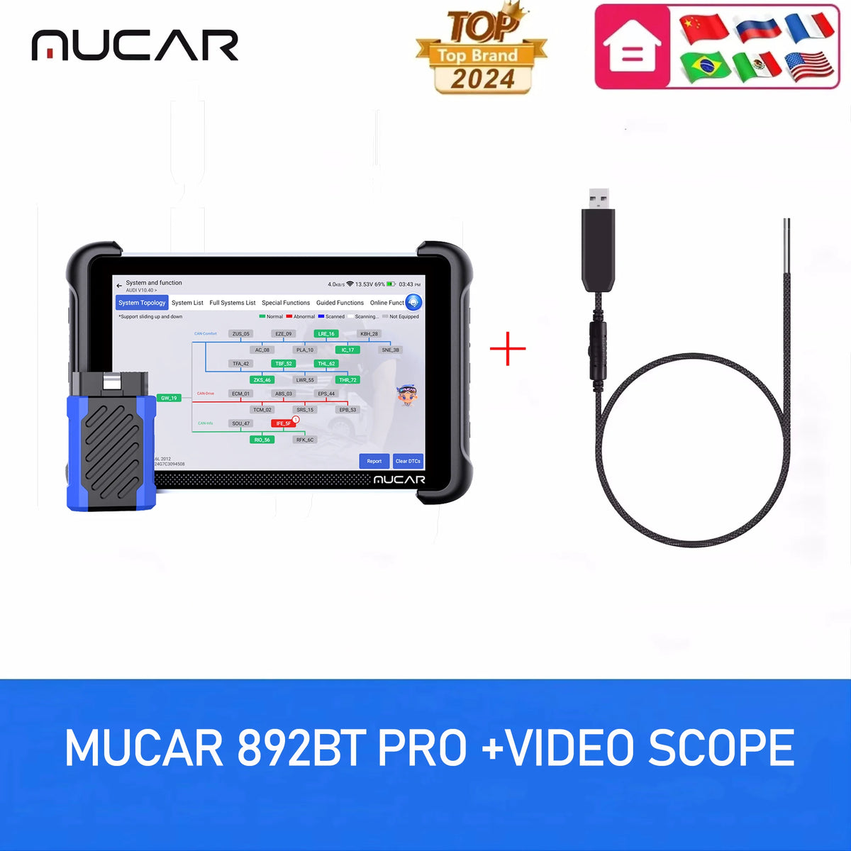 MUCAR 892BT PRO OBD2 Scanner Topology Mapping Diagnostic Tools Support J2534 CANFD DOIP Protocol 35 Resets Lifetime Free Update